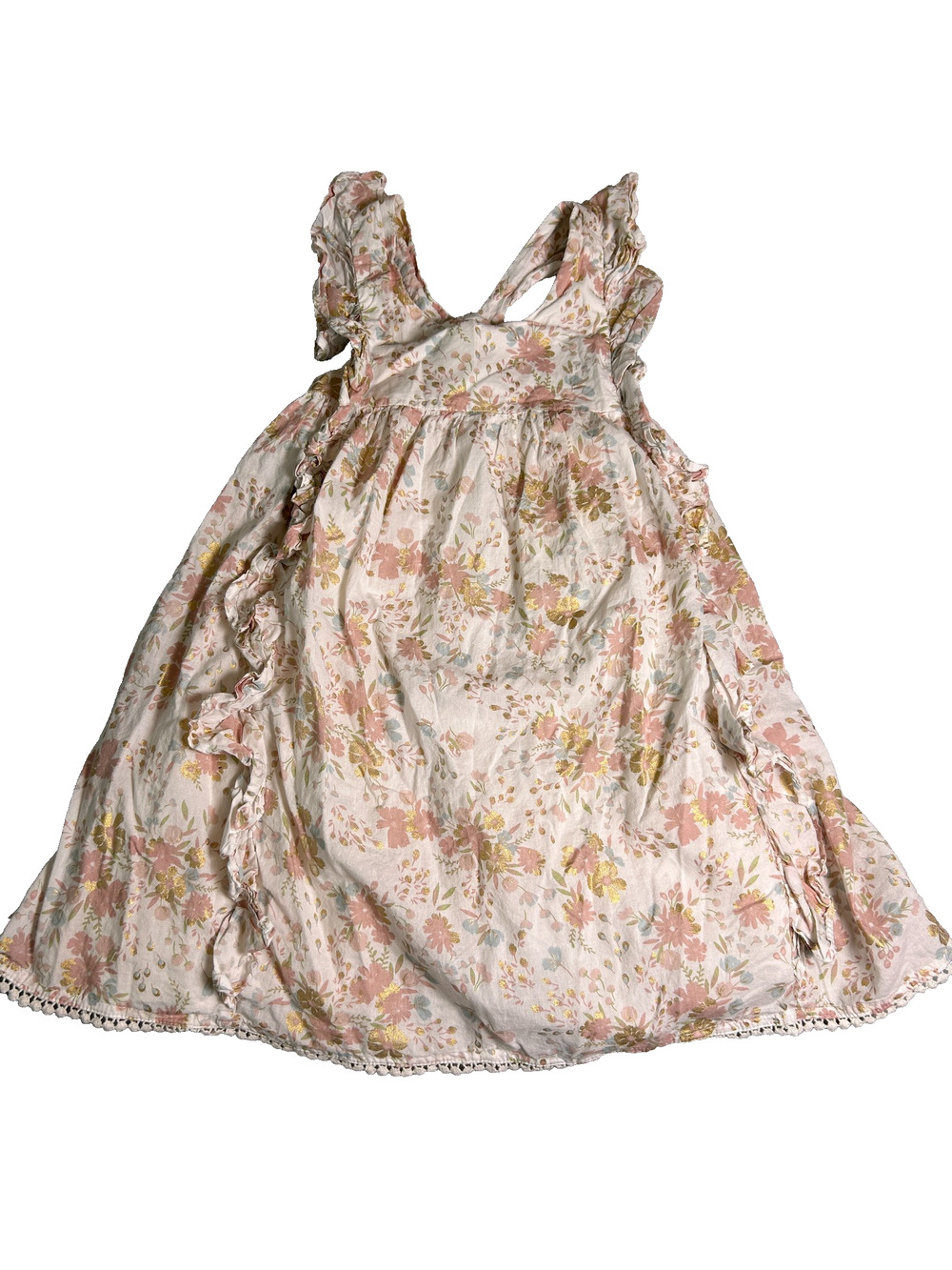 Cupcakes and Cashmere Floral Dress Girls 7 White Ruffle Sleeve 100% Cotton